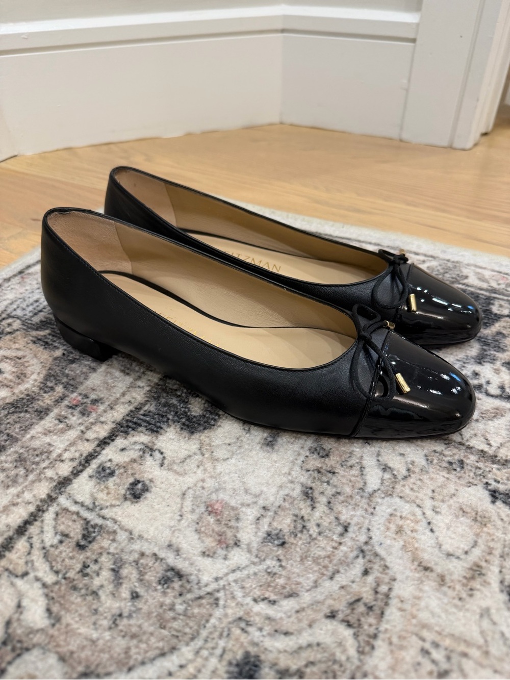 Stuart Weitzman Black Sleek Bow Flats